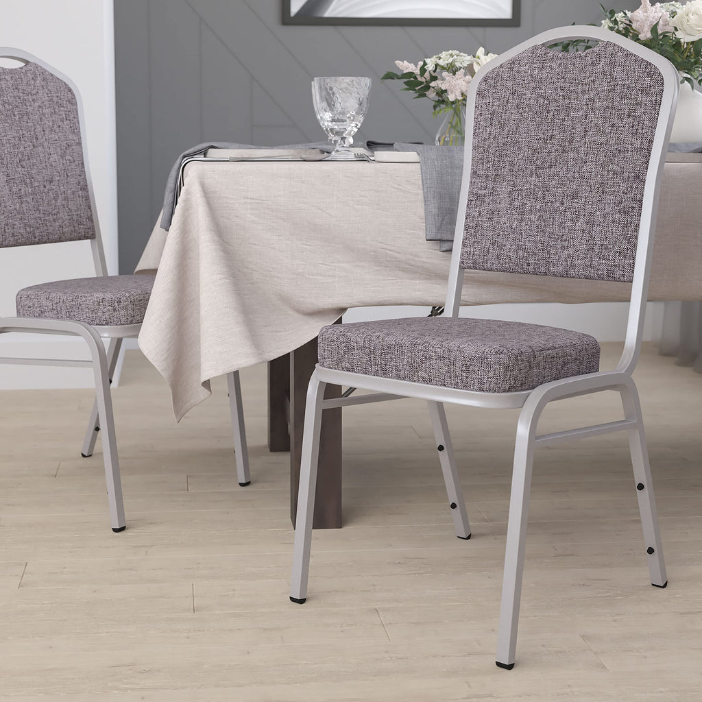 Flash Furniture Hercules Fabric Crown Back Stackable Banquet Chair, Silver, Set of 1, Herringbone Fabric/silver Frame