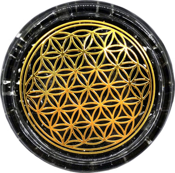 ZZYBIA LARGE 4" Obsidian Crystals Flower Of Life Coaster Water Charging Plate Energy Dome