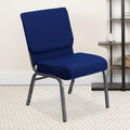 Emma + Oliver Navy Blue 21" W Stacking Church Chair, 4-pack, 21.25"W x 25"D x 33"H, Navy Blue Fabric/silver Vein Frame