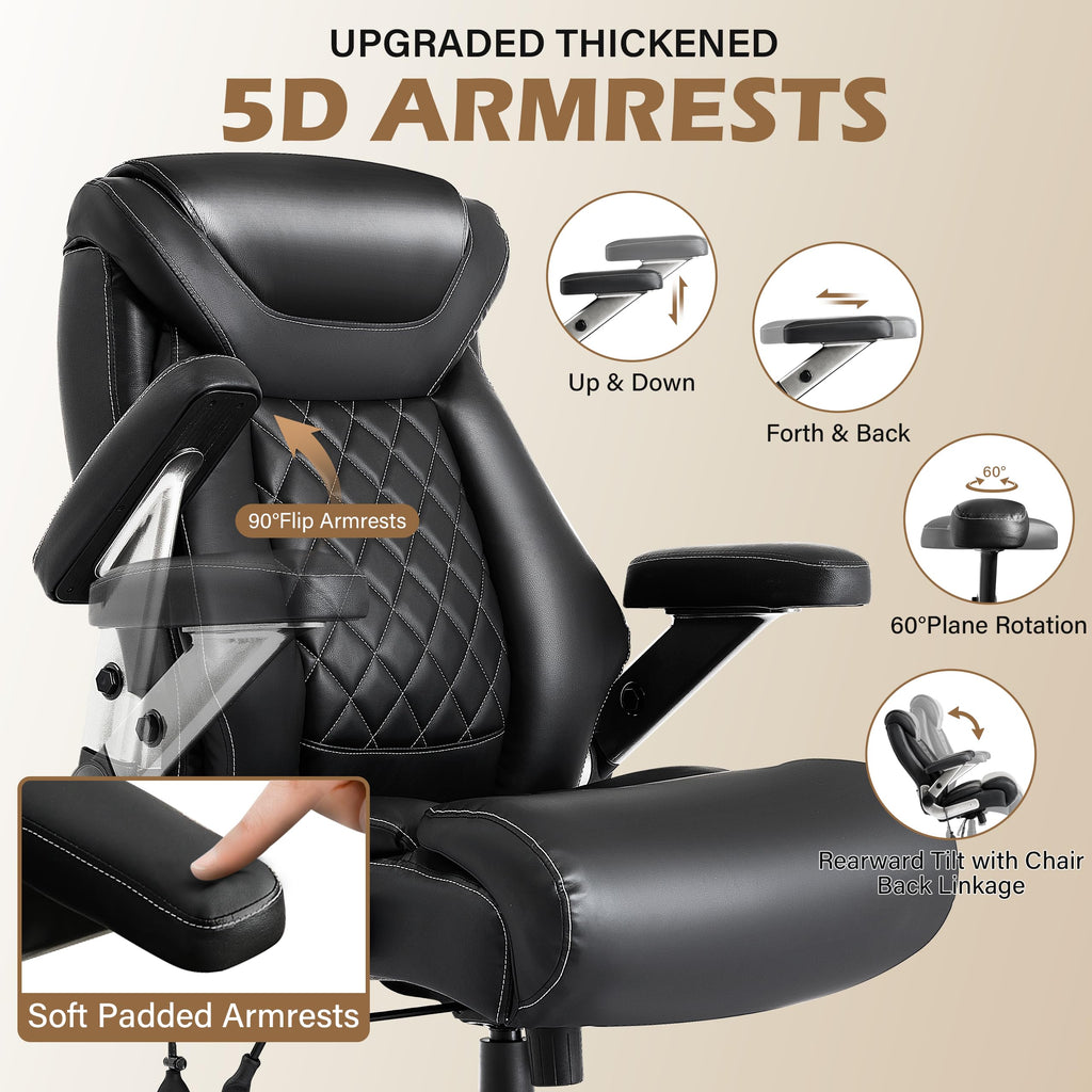 700lbs Big and Tall Office Chair, Ergonomic Heavy Duty Executive Cloth Office Chair with 5d Flip Arms & Adjustable Lumbar Support & Dual Rubber