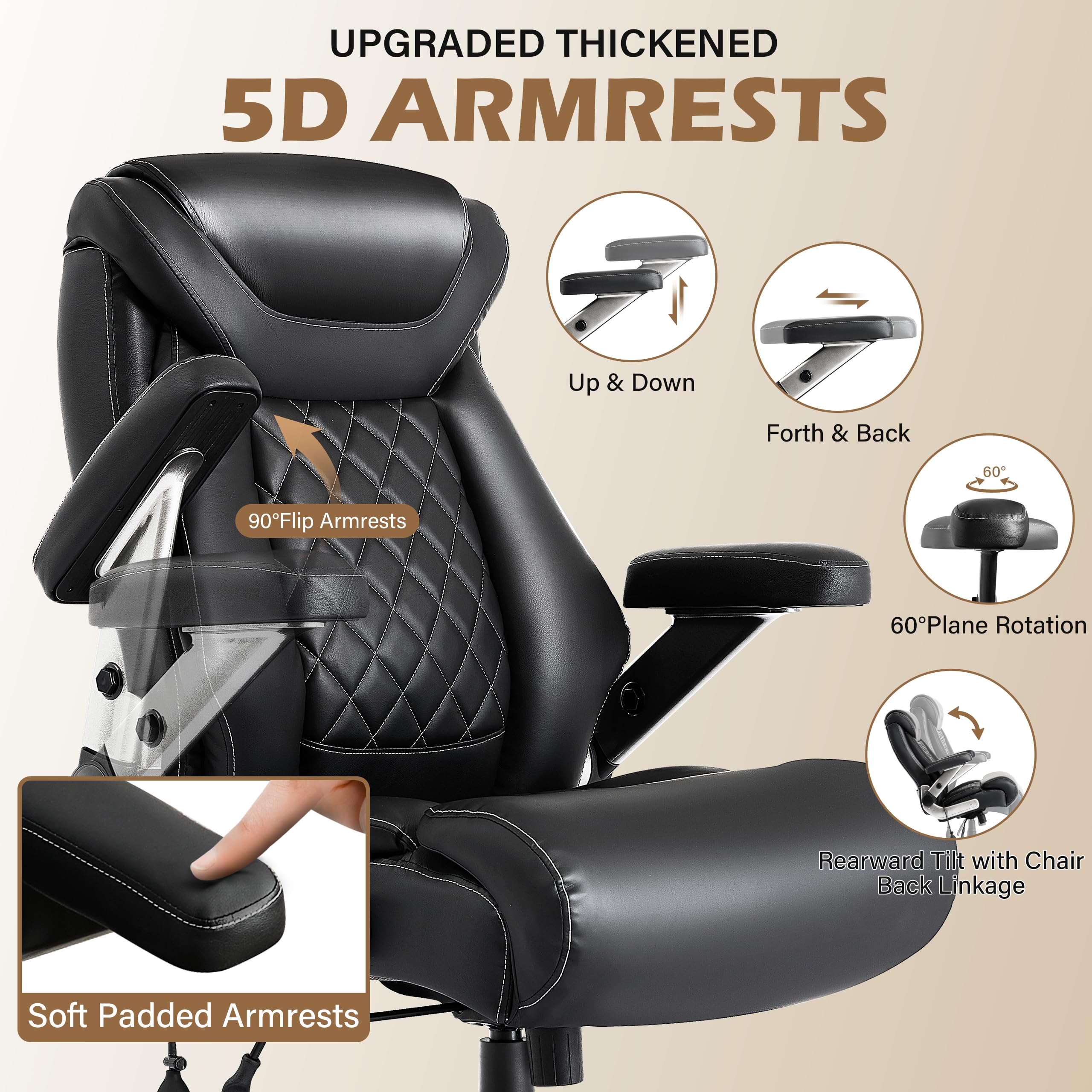 Fabric 700lbs Big and Tall Office Chair, Ergonomic Heavy Duty Executive Cloth Office Chair with 5d Flip Arms & Adjustable Lumbar Support & Dual