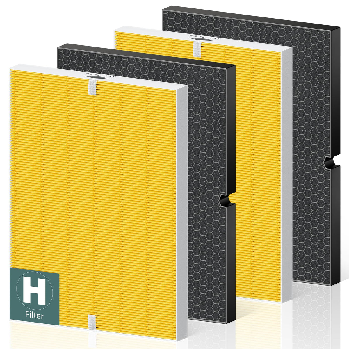 116130 Pet Care Replacement Filter H for Winix 5500-2 AM80 Plasmawave Air Purifier, High Efficiency Filter and Activated Carbon Filter Combo Pack, 2 Set, Yellow