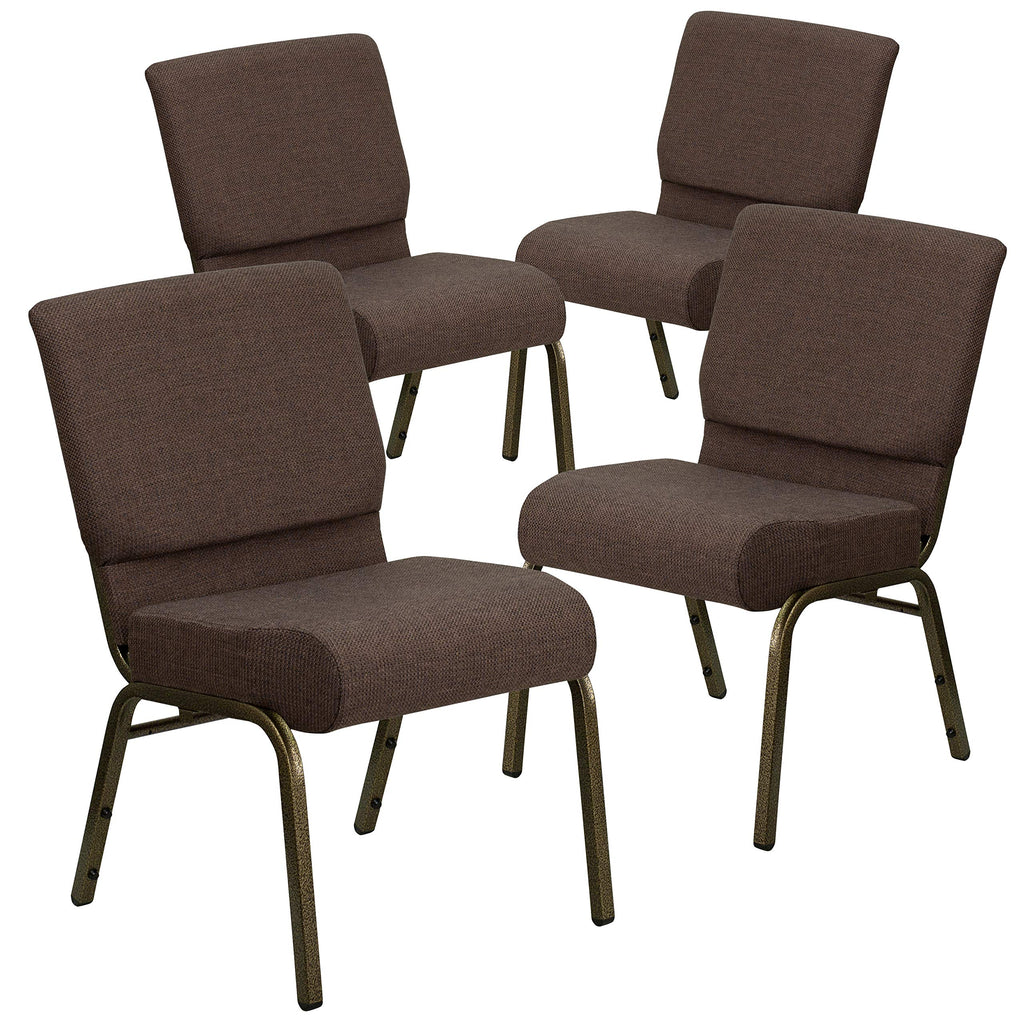 Emma + Oliver Brown 21" W Stacking Church Chair, 4-pack, 21.25"W x 25"D x 33"H, Brown Fabric/gold Vein Frame