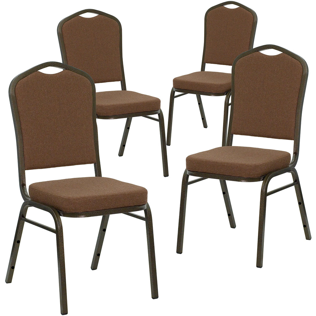 Flash Furniture Hercules Crown Back Stackable Banquet Chair, Coffee, 4-pack, Set of 4, Coffee Fabric/gold Vein Frame