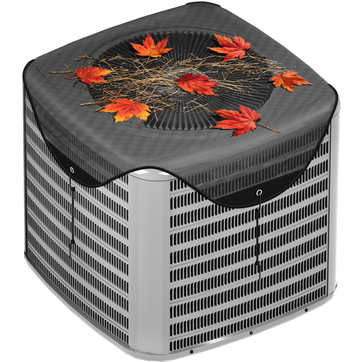 Kylinlucky Mesh Air Conditioner Cover for Outside Units, Curved Fit AC Top Cover with Breathable Mesh, 4 Elastic Hooks, Storage Bag Black - 32 x 32 Inch