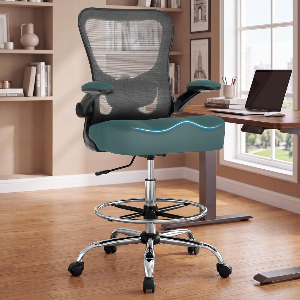 500lbs Ergonomic Drafting Chair Tall Office Chair for Counter Height or Standing Desk, Executive High Office Chairs with W-shaped Thick Seat
