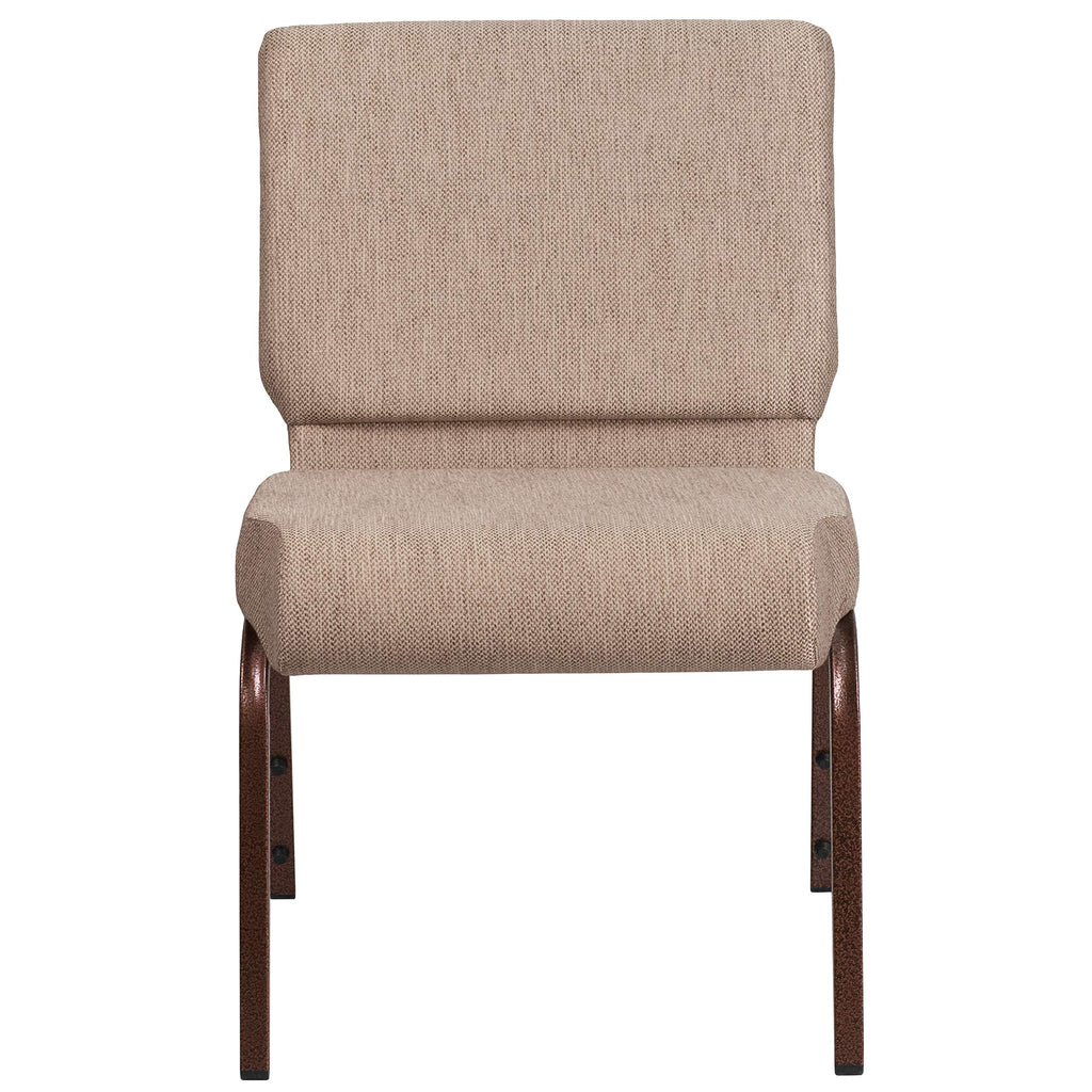 Emma + Oliver Beige 21" W Stacking Church Chair, 4-pack, 21.25"W x 25"D x 33"H, Beige Fabric/copper Vein Frame