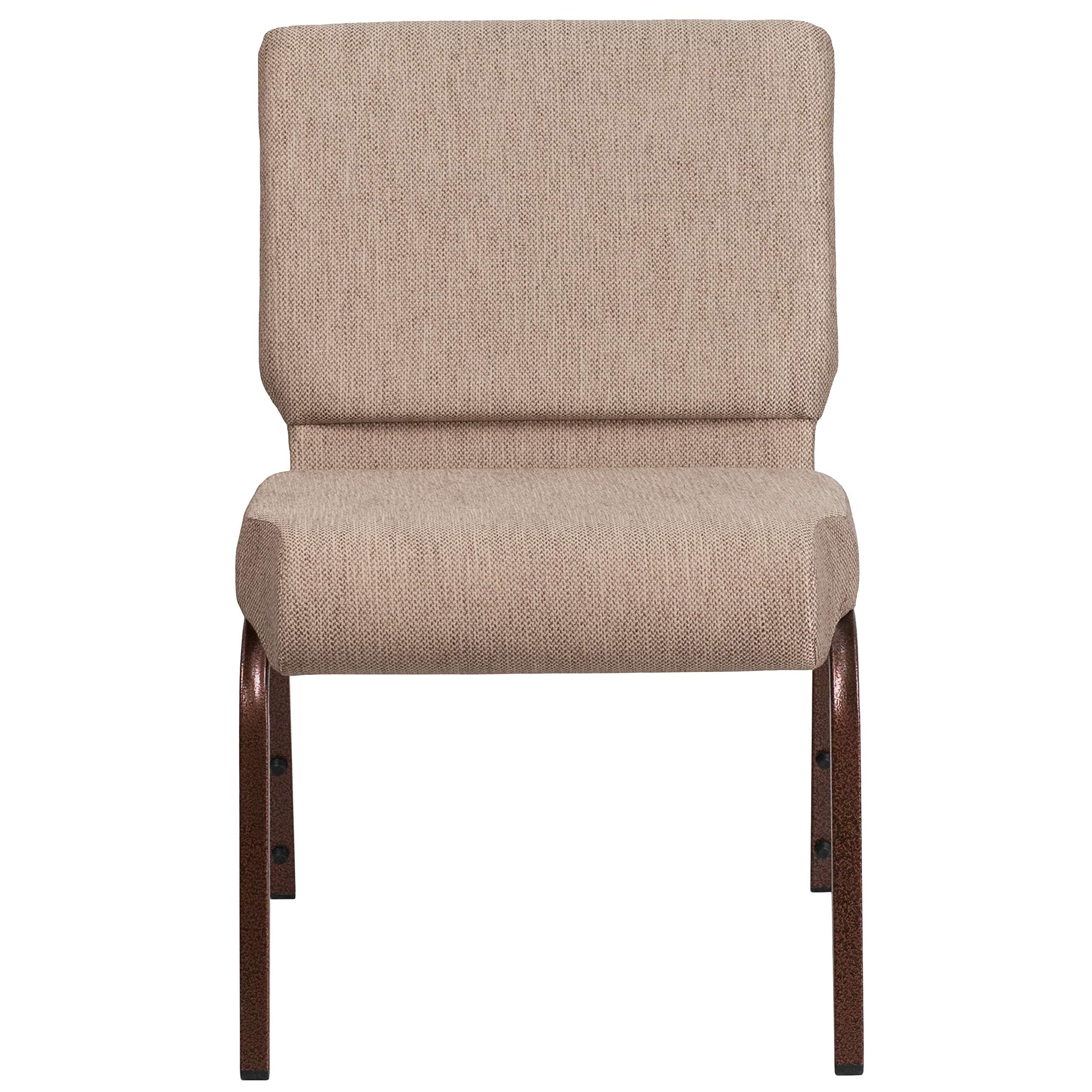 Emma + Oliver Beige 21" W Stacking Church Chair, 4-pack, 21.25"W x 25"D x 33"H, Beige Fabric/copper Vein Frame