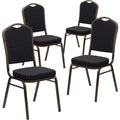 Flash Furniture Hercules Crown Back Stackable Banquet Chair, Black, 4-pack, Set of 4, Black Patterned Fabric/gold Vein Frame