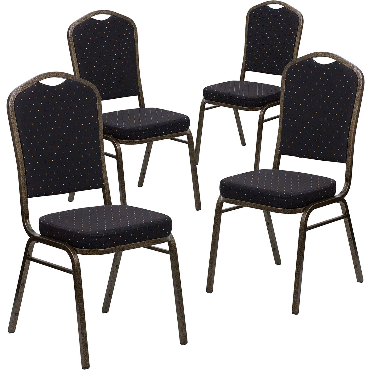 Flash Furniture Hercules Crown Back Stackable Banquet Chair, Black, 4-pack, Set of 4, Black Patterned Fabric/gold Vein Frame
