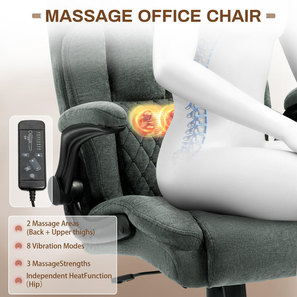 Massage Office Chair,500lbs Ergonomic Rocking Executive Desk Chairs with 4 Points Vibration&heat,padded Flipup Armrests for Big and Tall Office
