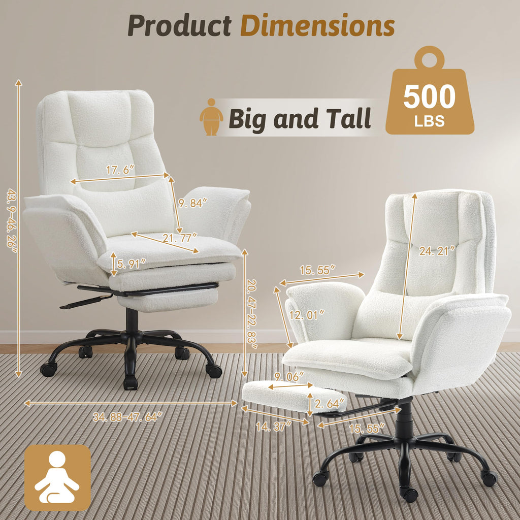 Wider Seat Office Chair with Flip Armrests for Criss Cross Legged&cats, Big and Tall Executive Ergonomic Reclining Chair with Footrest&lumbar