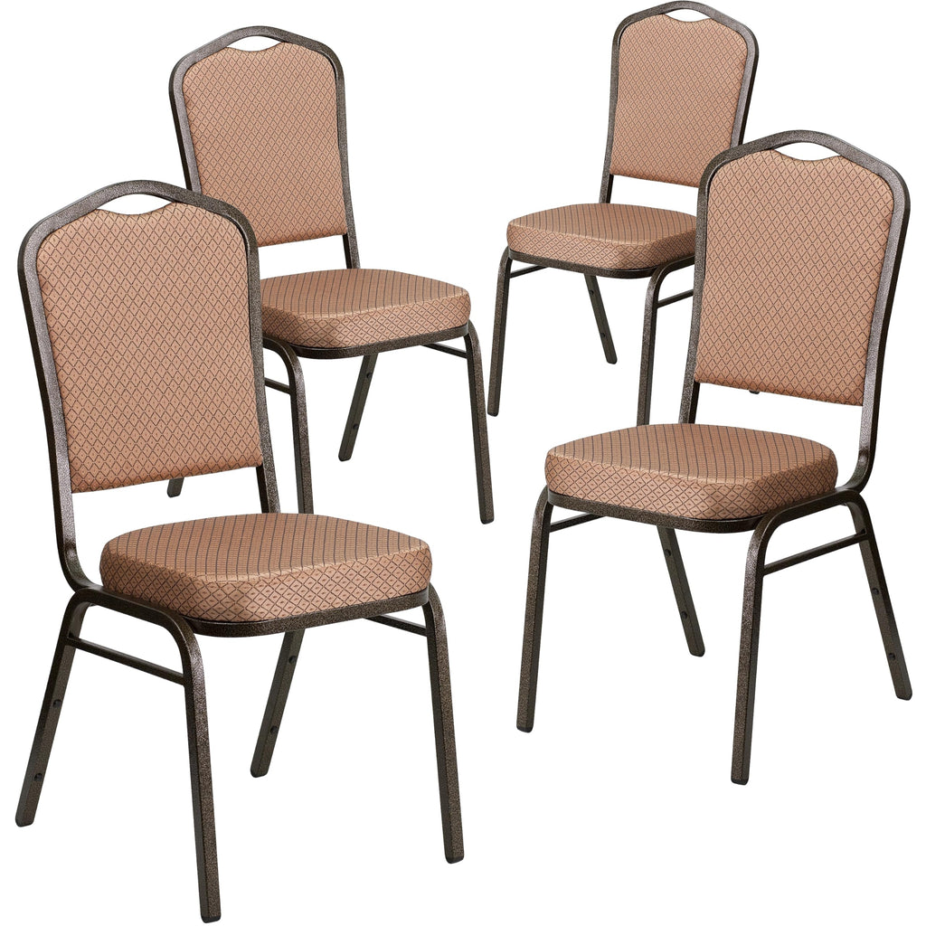 Flash Furniture Hercules Crown Back Stackable Banquet Chair, Gold, 4-pack, Set of 4, Gold Diamond Patterned Fabric/gold Vein Frame
