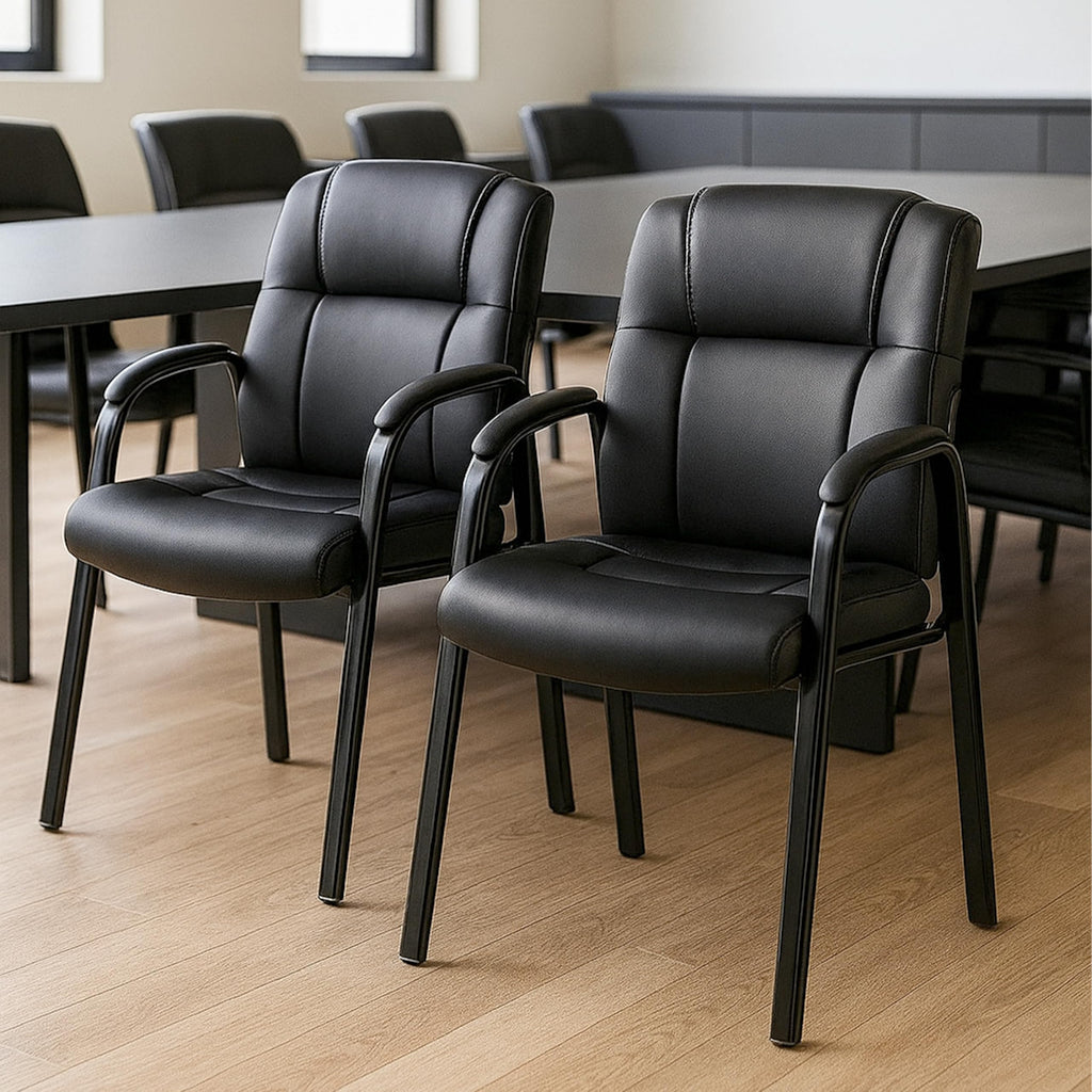 Simple Deluxe Office Guest Chair with Padded Arm Rest No Wheels, Waiting Room Reception Leather Stationary Chairs for Conference Room, Lobby,