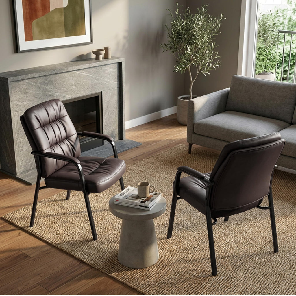 Simple Deluxe Office Waiting Room Guest Chair, Office Reception Lobby Pu Leather Chair No Wheels with Padded Armrest, Brown