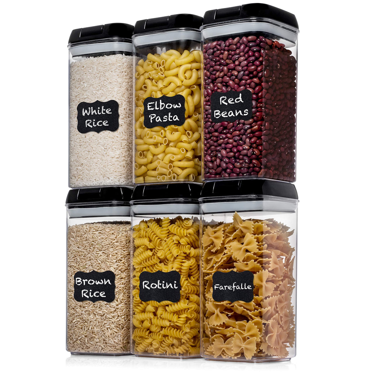 Shazo Airtight Food Storage Containers with Lids - 6 PC BPA Free Clear Plastic Cereal Containers with Easy Lock Lids for Kitchen and Pantry Organization for Snacks and Pasta - 1.2L