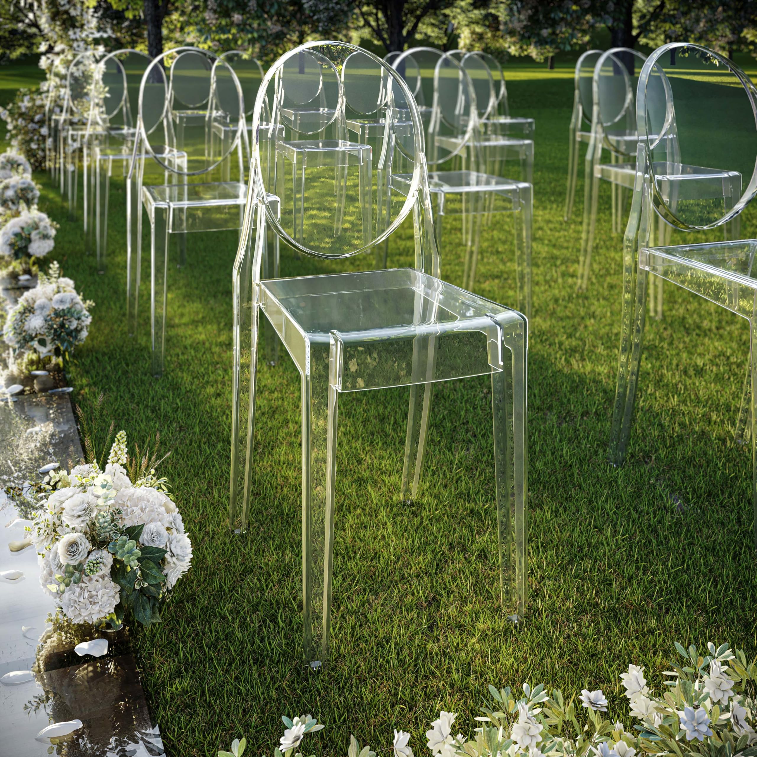 Techni Home Ghost Chairs, Stackable Acrylic Event Chairs, Set of 4, Clear, 14.5” W x 20” D x 35.5” H