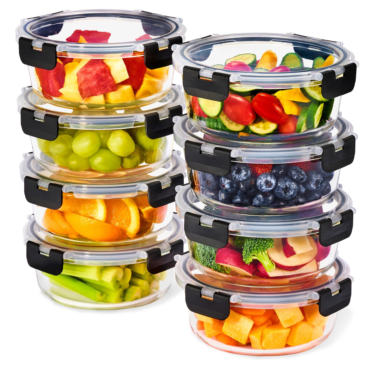 Sorbus 16pc Glass Meal Prep Containers Set – 8 Round 32oz Containers with Airtight Lids – Freezer, Dishwasher, Oven Safe – Reusable Food Storage Bowls, 4 Cup Capacity for Meal Prep and Storage