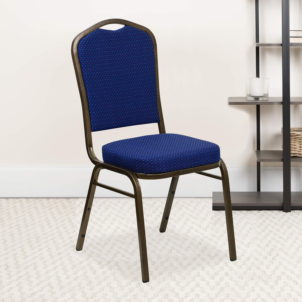 Flash Furniture Hercules Fabric Crown Back Banquet Chair, Navy Blue, 4-pack, Set of 4, Navy Blue Patterned Fabric/gold Vein Frame