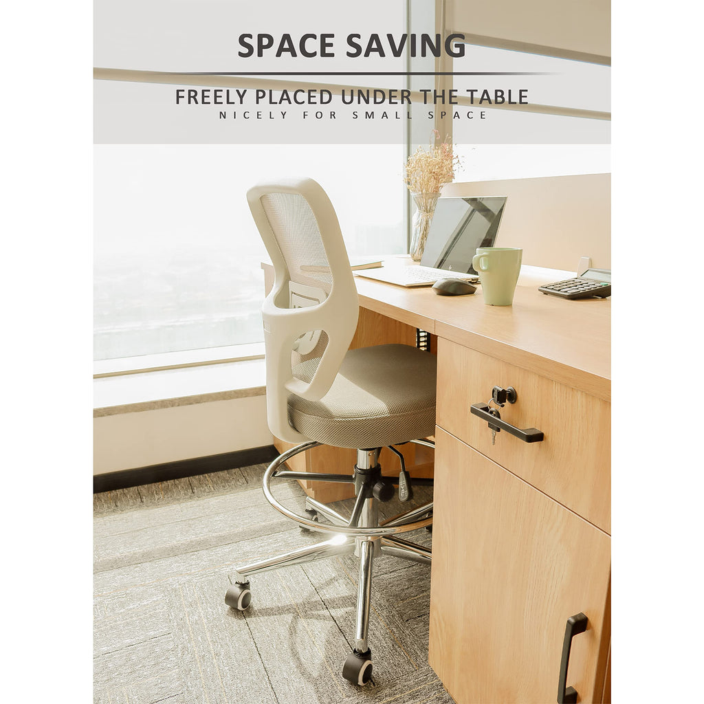 Drafting Chair, Tall Office Chair for Standing Desk, Drafting Stool with Lumbar Support, Adjustable Height and Foot Ring, Grey