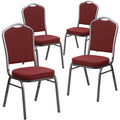 Flash Furniture Hercules Fabric Crown Back Banquet Chair, Burgundy, 4-pack, Set of 4, Burgundy Patterned Fabric/silver Vein Frame