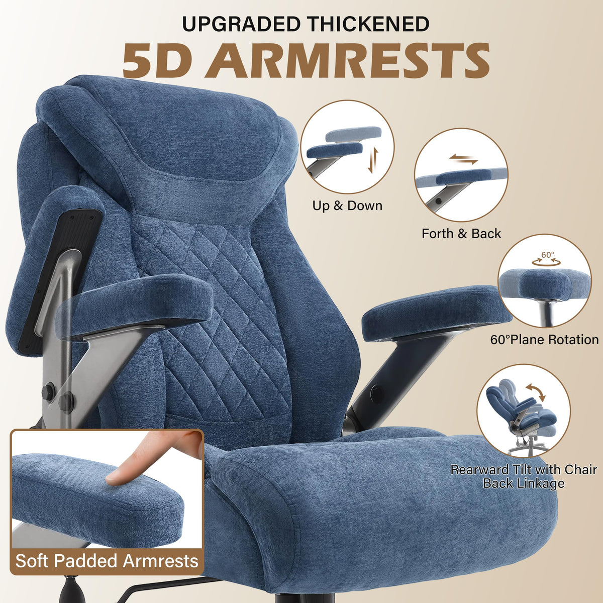 600lbs Large Big and Tall Office Chair, Heavy Duty Wide Ergonomic Gaming Office Chair with 5d Flip Arms, Comfy Fabric Executive Office Desk