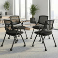 Brobriyo Folding Chair with Wheels and Paddle, Ergonomic Mesh Back and Arms for Office, Meetings, Conferences, Receptions, Training Rooms &