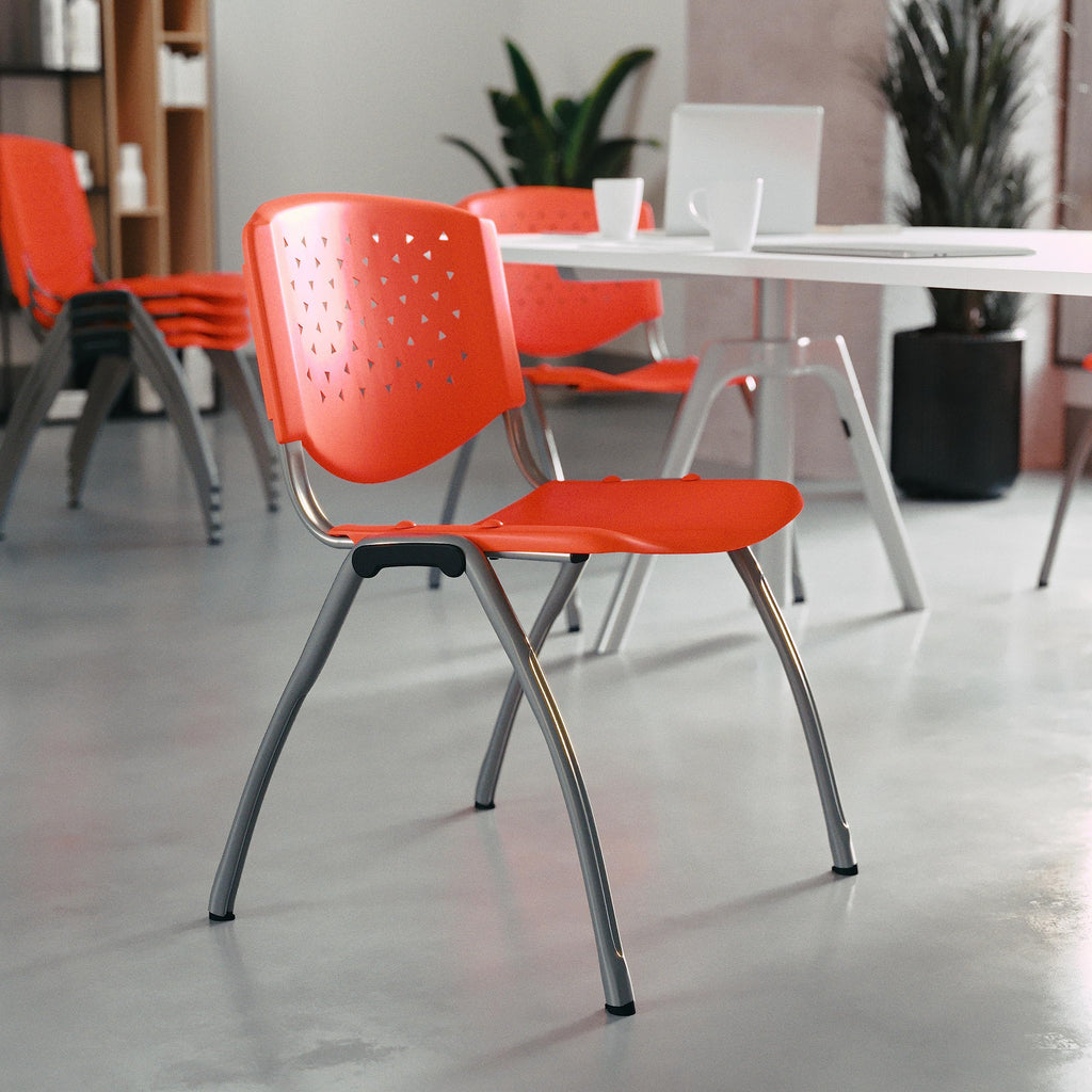 Flash Furniture Hercules -5 Pack 880 Lb. Capacity Orange Plastic Stack Chair | Comfortable Seating with Durable Design, Set of 5
