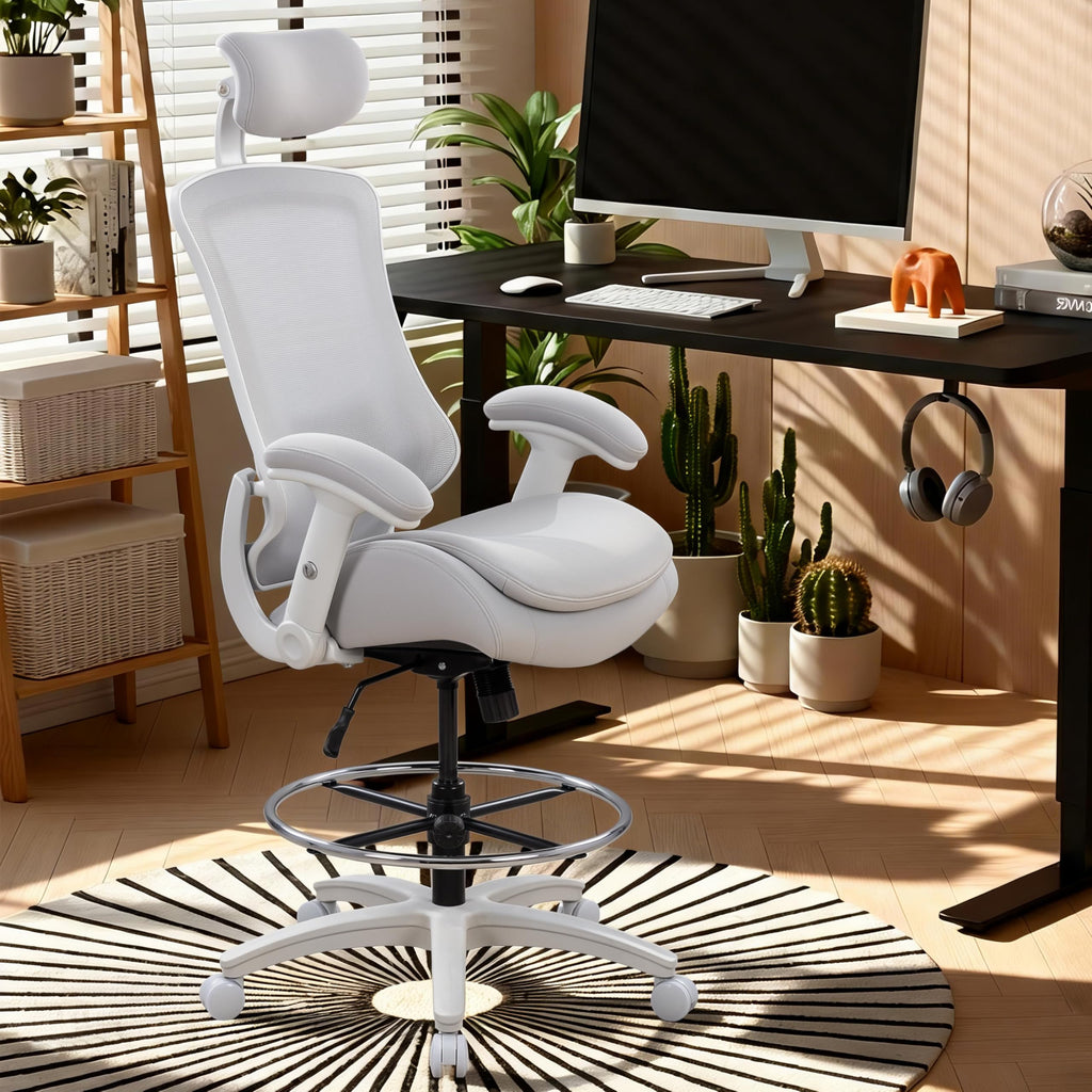 Boliss Ergonomic Drafting Chair High Back for Standing Desk-grey, Grey Frame Grey Mesh