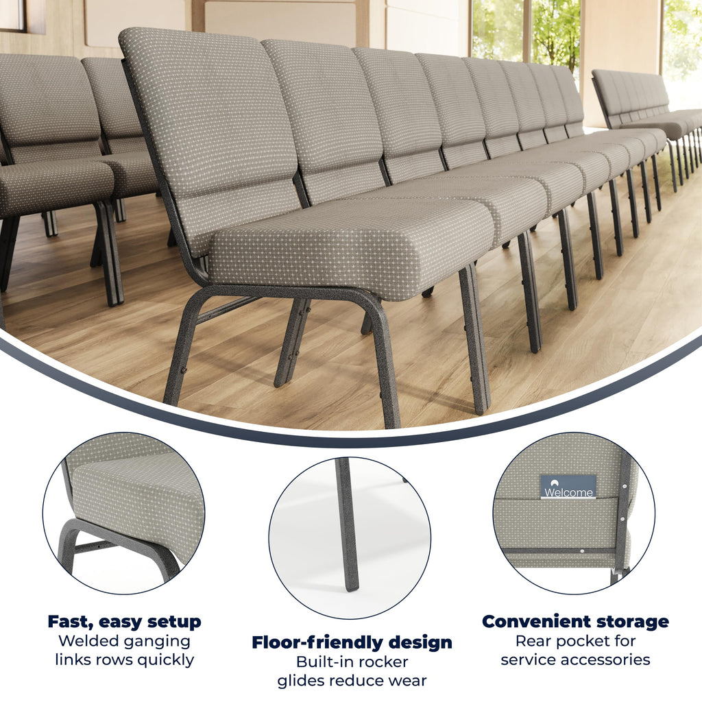 Flash Furniture 4 Pack Hercules Series 21''w Church Chair in Gray Dot Fabric - Silver Vein Frame, Set of 4, Gray Dot Fabric/silver Vein Frame