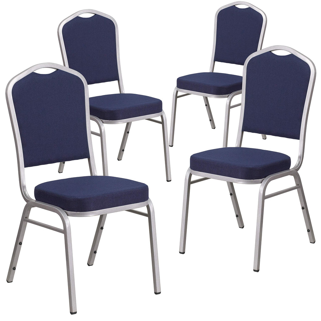 Flash Furniture Hercules Crown Back Stackable Banquet Chair, Silver, 4-pack, Set of 4, Navy Fabric/silver Frame