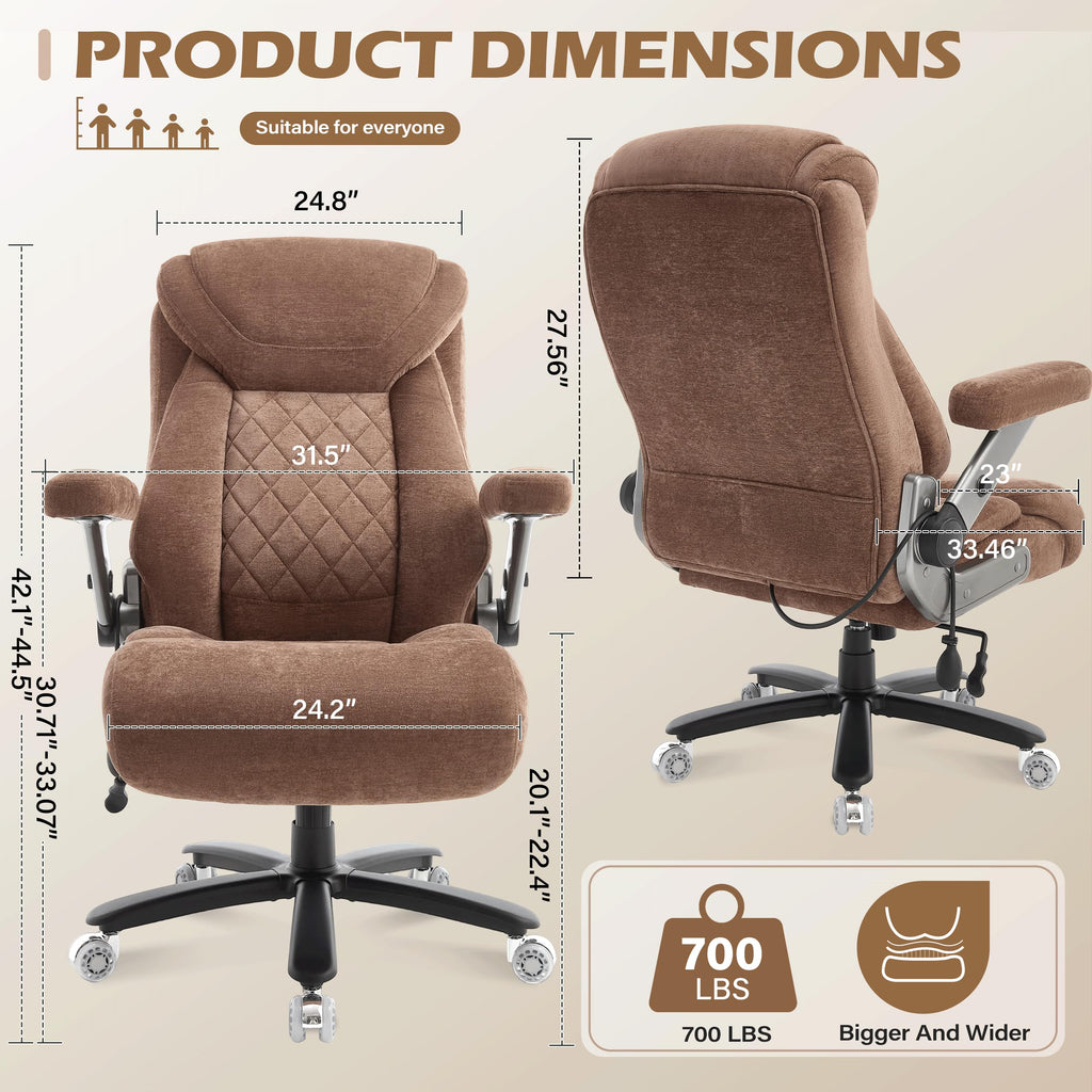 Fabric 700lbs Big and Tall Office Chair, Ergonomic Heavy Duty Executive Cloth Office Chair with 5d Flip Arms & Adjustable Lumbar Support & Dual