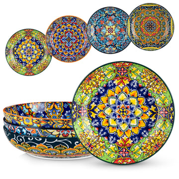 vancasso Pasta Bowls Set of 4, 42oz Ceramic Serving Bowls,Boho Pasta Plates