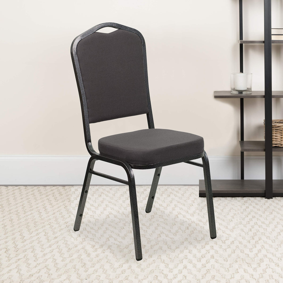 Flash Furniture Hercules Crown Back Stackable Banquet Chair, Silver, 4-pack, Set of 4, Gray Fabric/silver Vein Frame