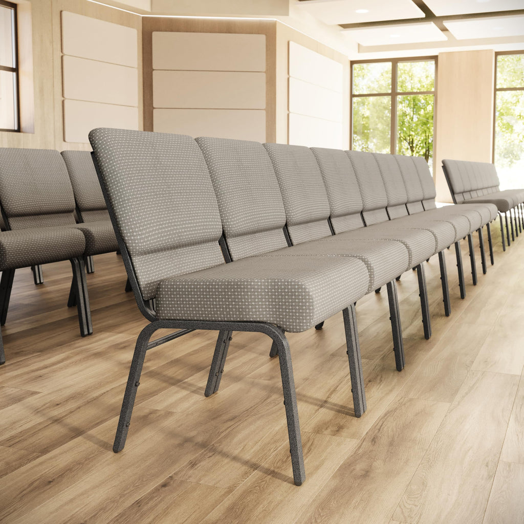 Flash Furniture 4 Pack Hercules Series 21''w Church Chair in Gray Dot Fabric - Silver Vein Frame, Set of 4, Gray Dot Fabric/silver Vein Frame