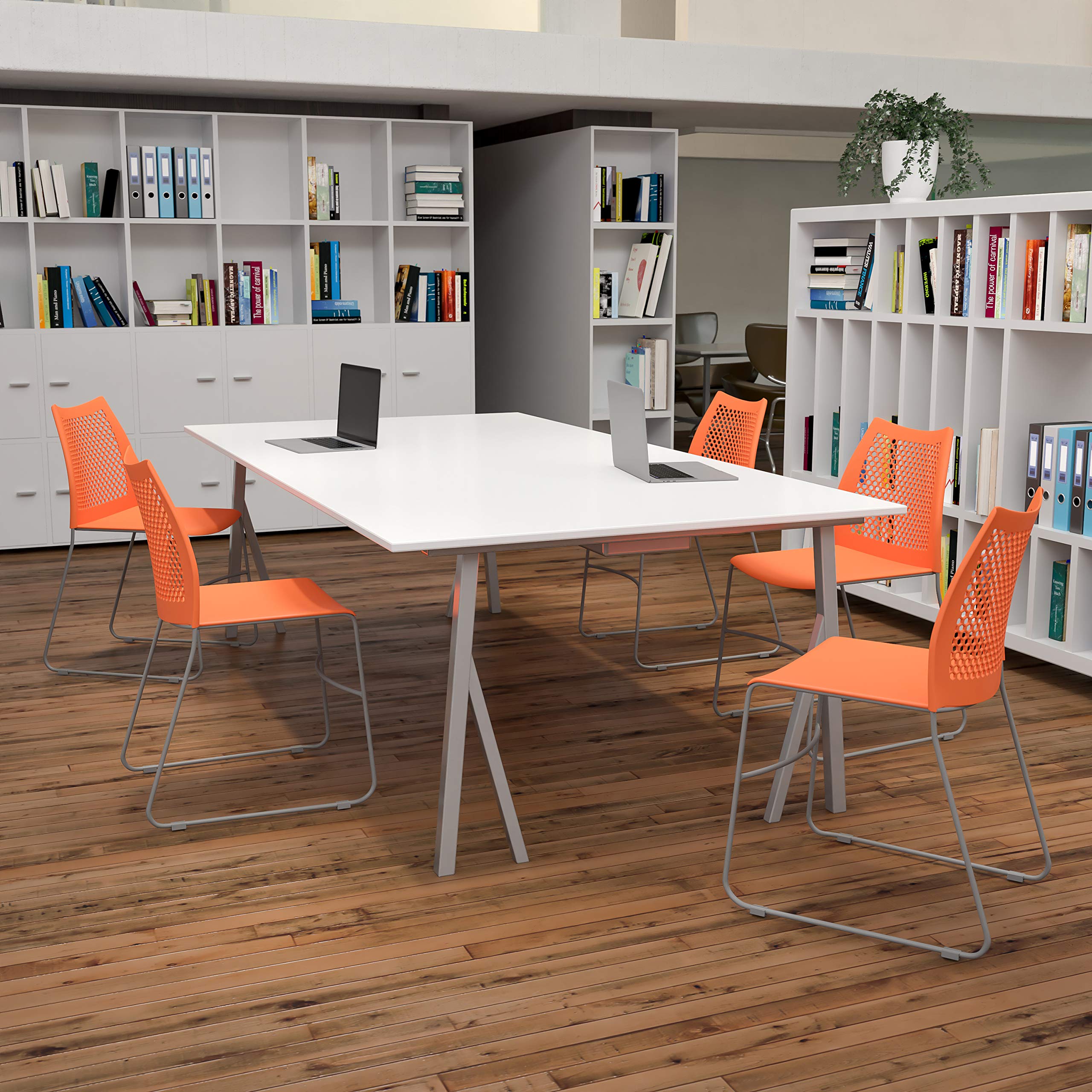 Flash Furniture Hercules Series Contoured Lobby Chairs with Air-vent Honeycomb Backs, Ergonomic Stacking Chairs for Offices, Set of 5, Orange
