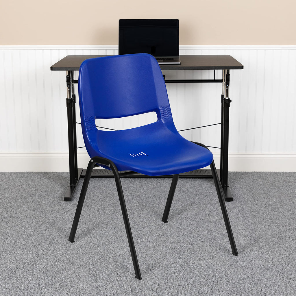 Flash Furniture 5 Pack Hercules Series 880 Lb. Capacity Blue Ergonomic Shell Stack Chair with Black Frame, Set of 5, Navy Plastic/black Frame