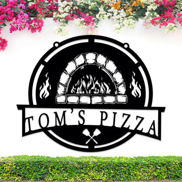 Custom Metal Pizza Oven Wall Sign, Personalized Outdoor Kitchen Decor, Personalized Oven Name Sign, Outdoor Wall Decor, Oven Decor, Cook Lover Gift, Chef Sign, Pizza Hanging Sign for Outside