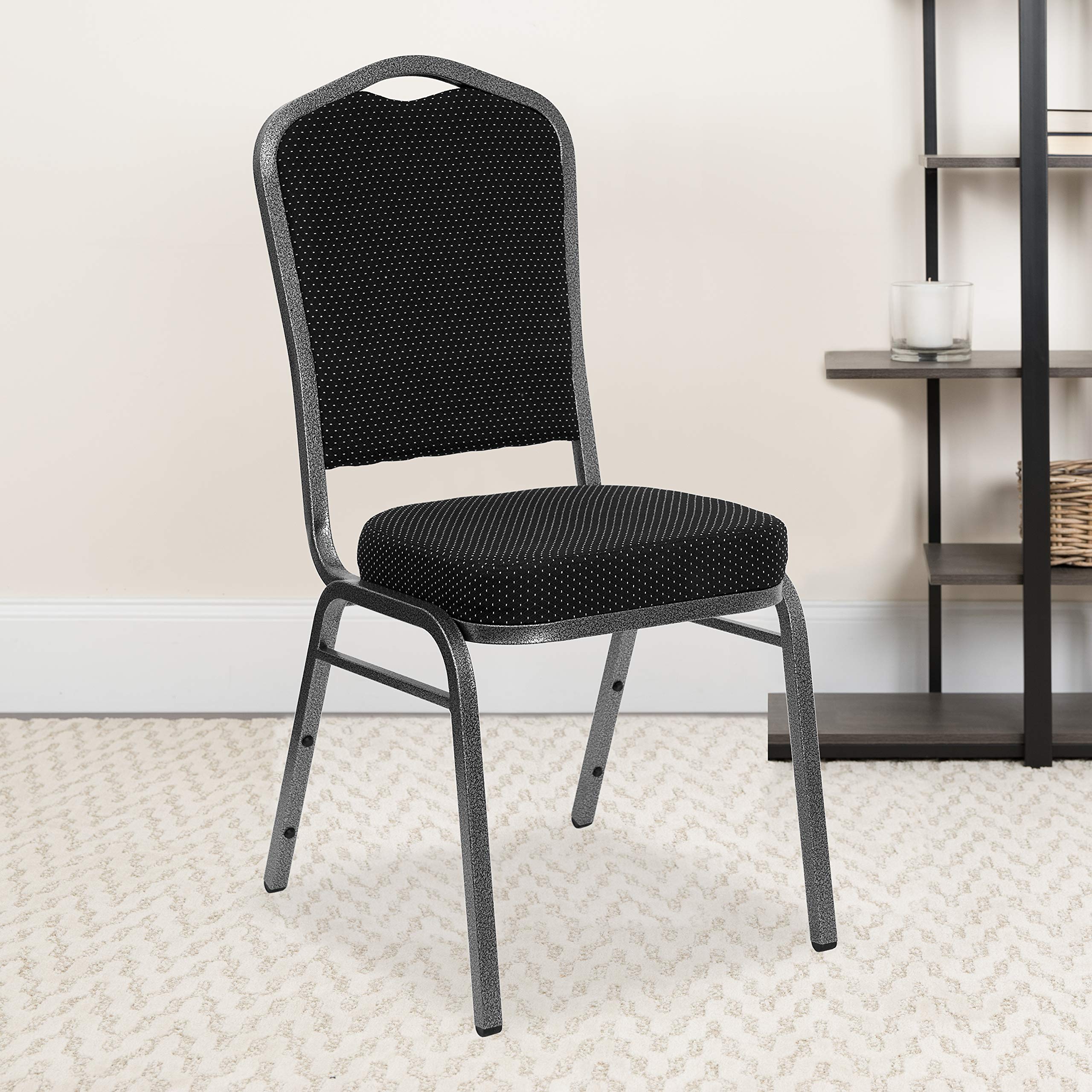 Flash Furniture Hercules Crown Back Stackable Banquet Chair, Silver, 4-pack, Set of 4, Black Dot Patterned Fabric/silver Vein Frame