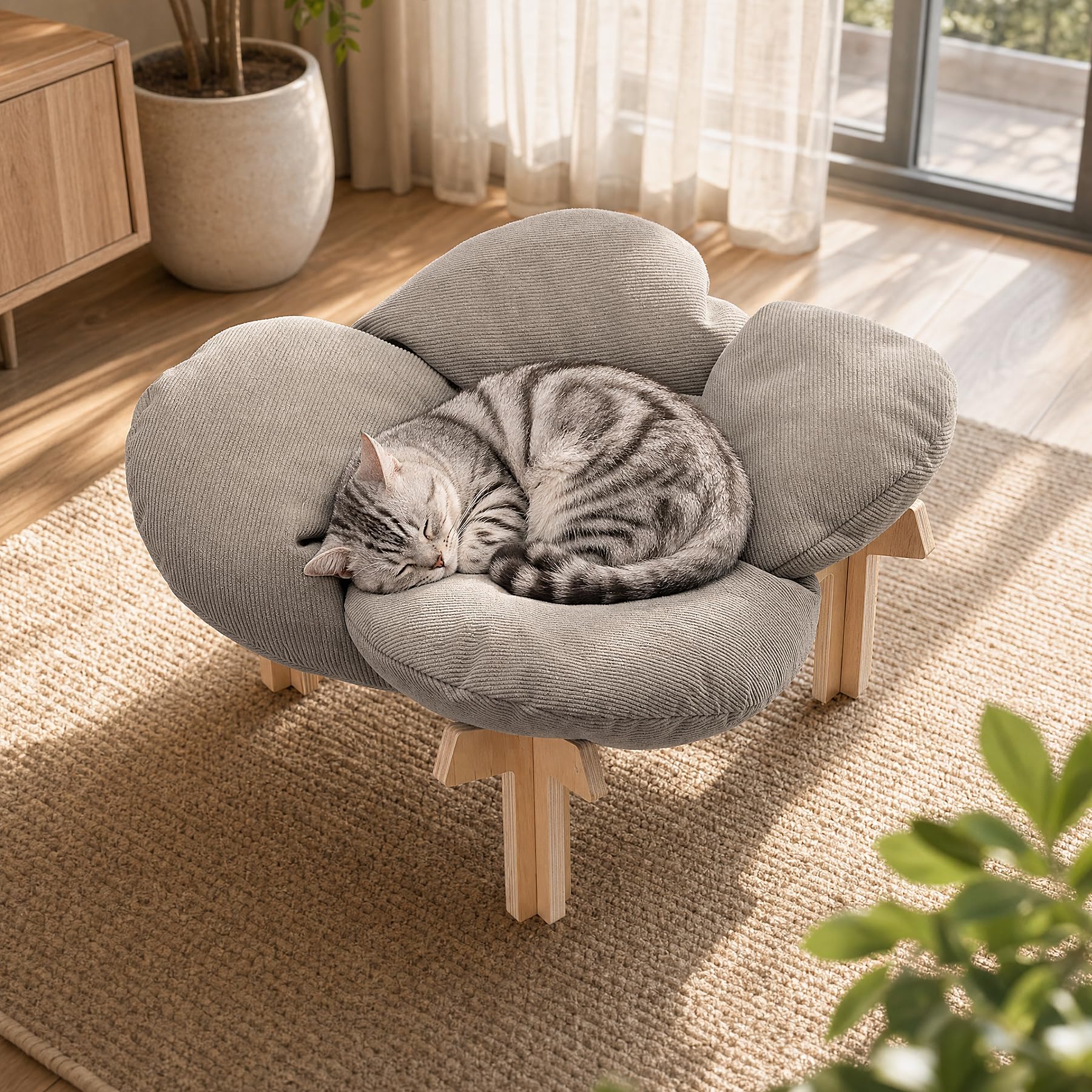 JUNSPOW Elevated Cat Bed for Indoor & Outdoor Cats, Removable Soft Cushion with Wooden Stand, Suitable and Comfortable Pet Bed for Kitty and Puppy, Holds Up to 40lbs with Ease