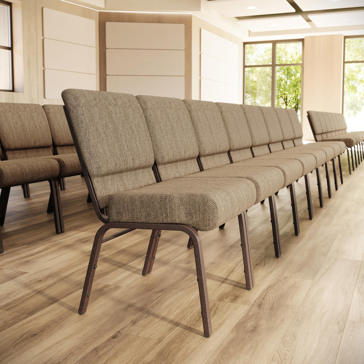 Flash Furniture Hercules 21 in Wide Fabric Church Chair, Beige, 4-pack, Set of 4, Beige Fabric/copper Vein Frame