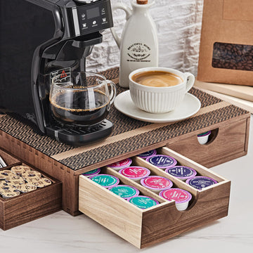 SMARTAKE Wooden K Cup Organizer Coffee Pod Storage Box Coffee Tea Organizer