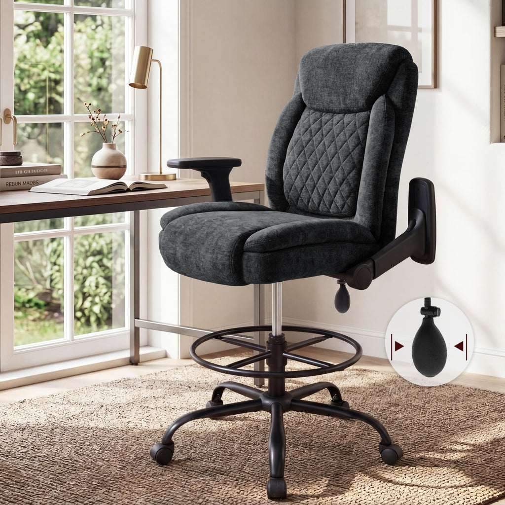 Drafting Chair,executive Tall Office Chair Flip-up Armrests for Counter Height Desk Drawing Use,high Task Chair with Adjustable Foot Ring