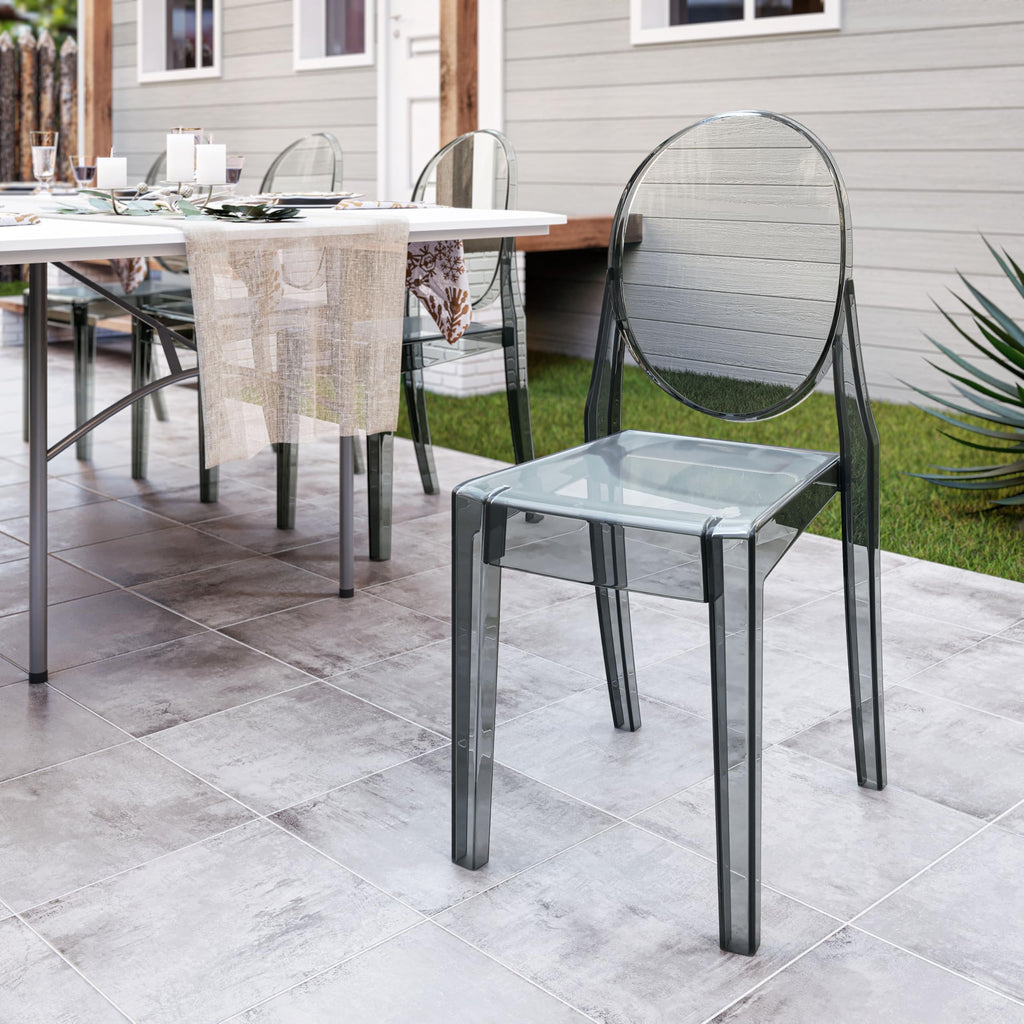 Techni Home Ghost Chairs, Stackable Acrylic Event Chairs, Set of 4, Grey, 14.5" W x 20" D x 35.5" H