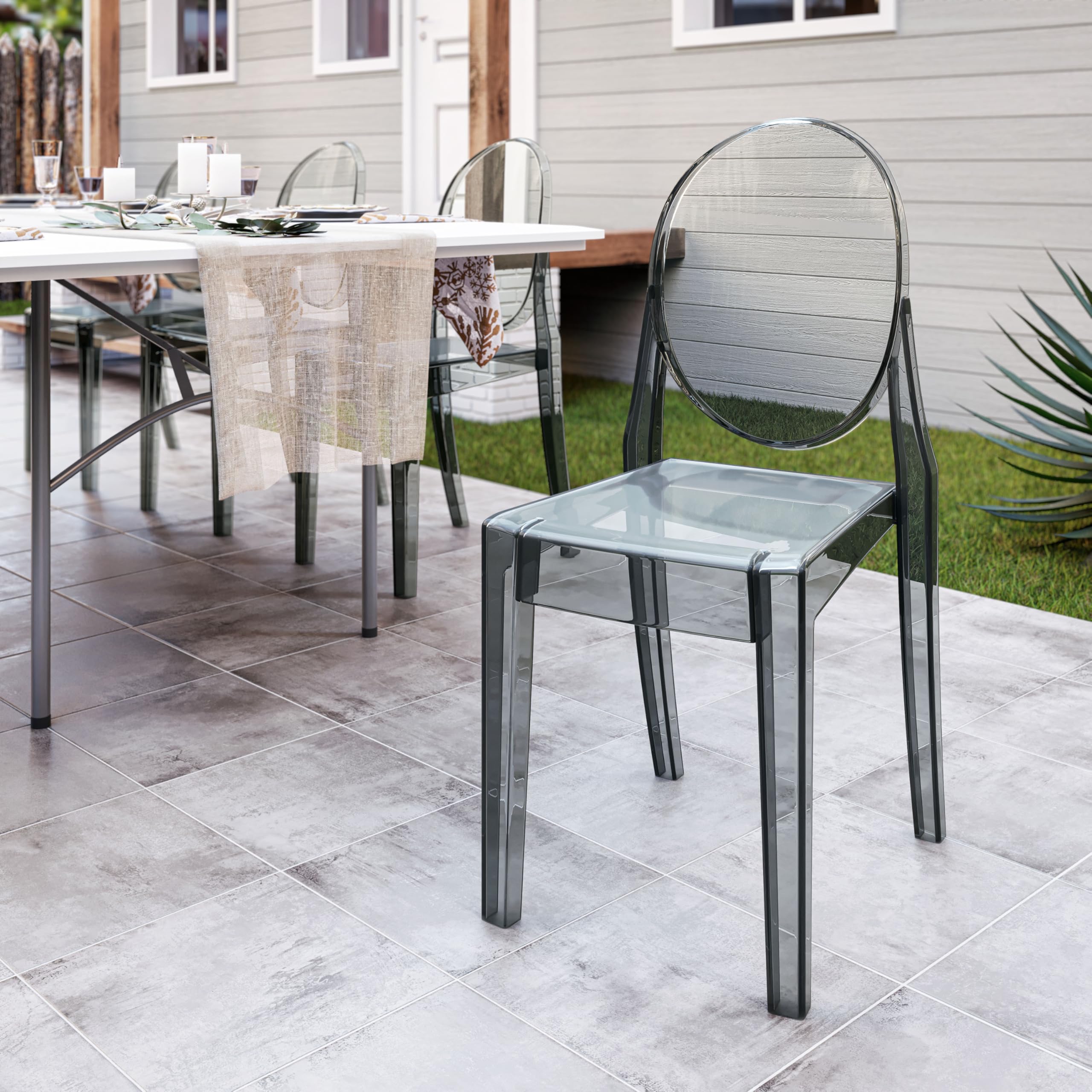 Techni Home Ghost Chairs, Stackable Acrylic Event Chairs, Set of 4, Grey, 14.5" W x 20" D x 35.5" H
