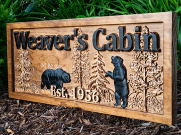 Personalized Wood Family Name Sign | Black Bear Home Decor | Cabin Gift