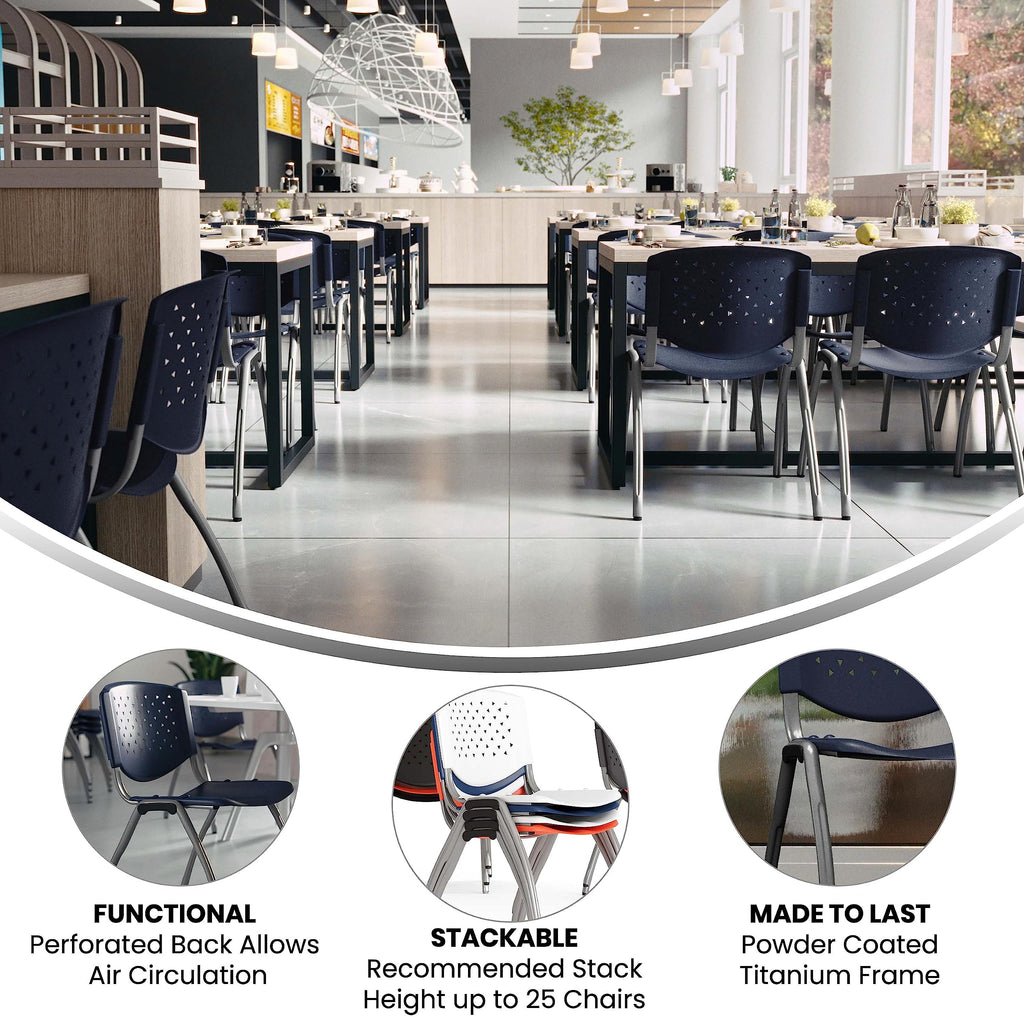 Flash Furniture Hercules Series Plastic Contoured Lobby Chairs with Perforated Backs, Ergonomic Stacking Chairs for Offices, Set of 5, Navy