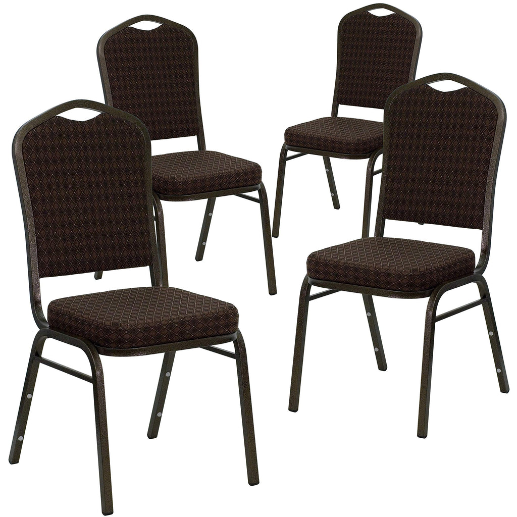 Flash Furniture Hercules Crown Back Stackable Banquet Chair, Brown, 4-pack, Set of 4, Brown Patterned Fabric/gold Vein Frame