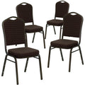 Flash Furniture Hercules Crown Back Stackable Banquet Chair, Brown, 4-pack, Set of 4, Brown Patterned Fabric/gold Vein Frame