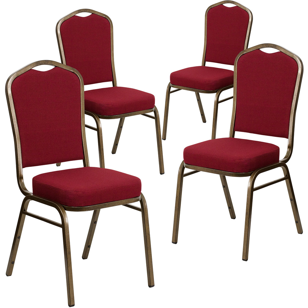 Flash Furniture Hercules Fabric Crown Back Banquet Chair, Burgundy, 4-pack, Set of 4, Burgundy Fabric/gold Vein Frame